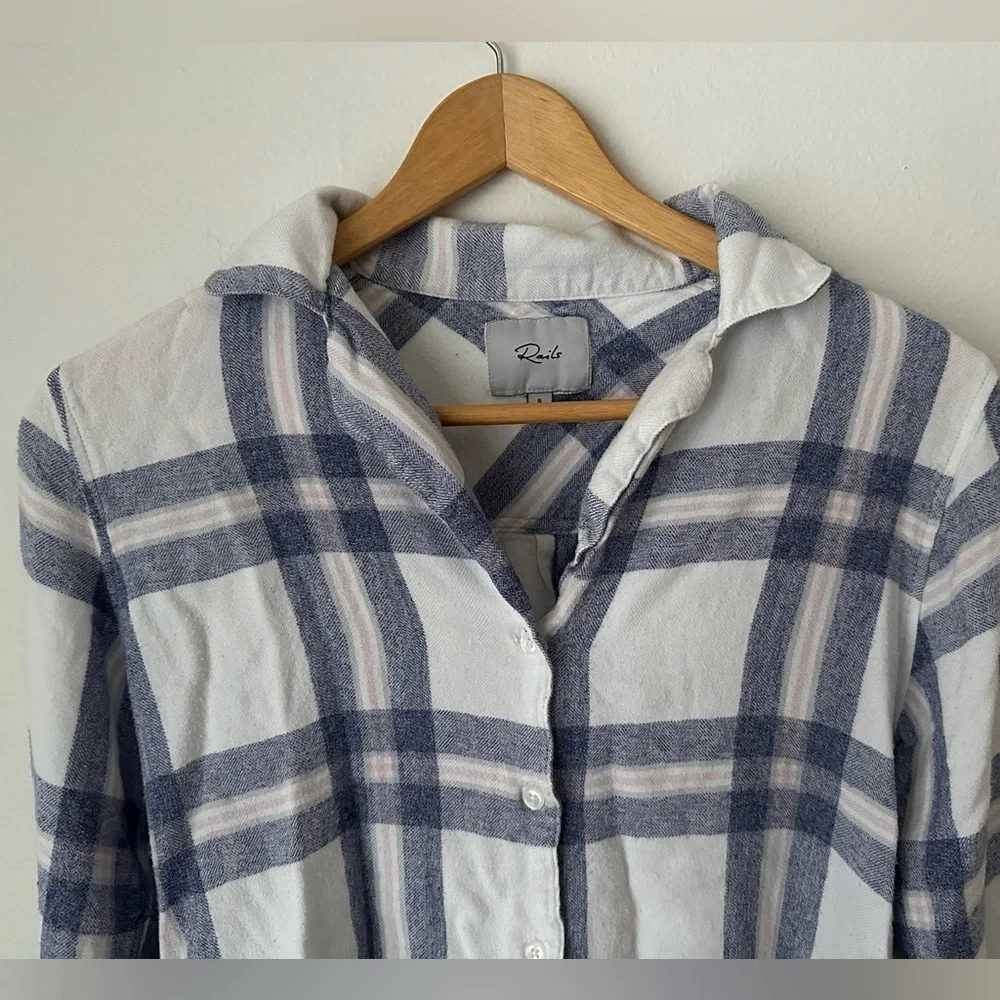 Rails Womens White Blue Plaid Button Down Hunter Vanilla Chambray Lounge Set